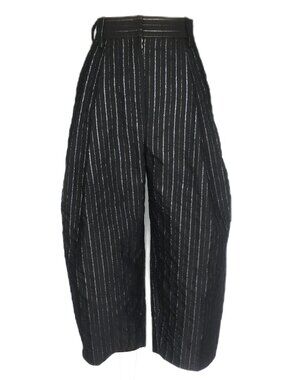 Marc Jacobs Black Wide Leg Pants 4 2 0 XS Barrel High Rise Striped Pleated